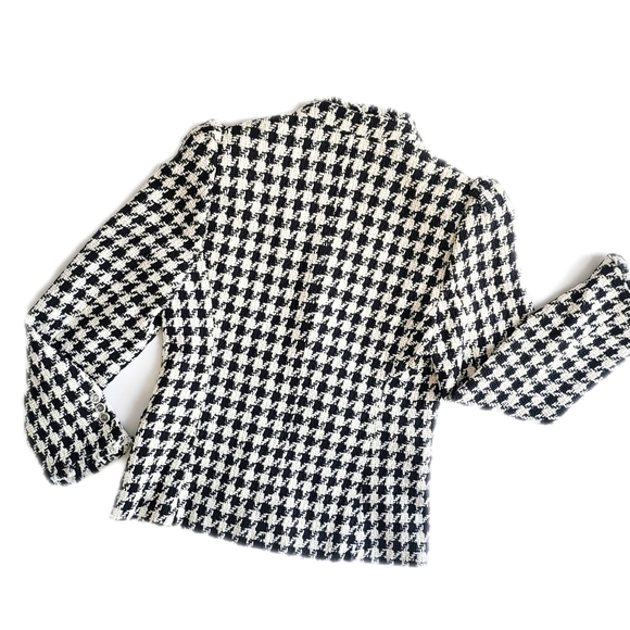 ZARA DOUBLE BREASTED TWEED FRINGE HOUNDSTOOTH BLAZER - Picture 11 of 12